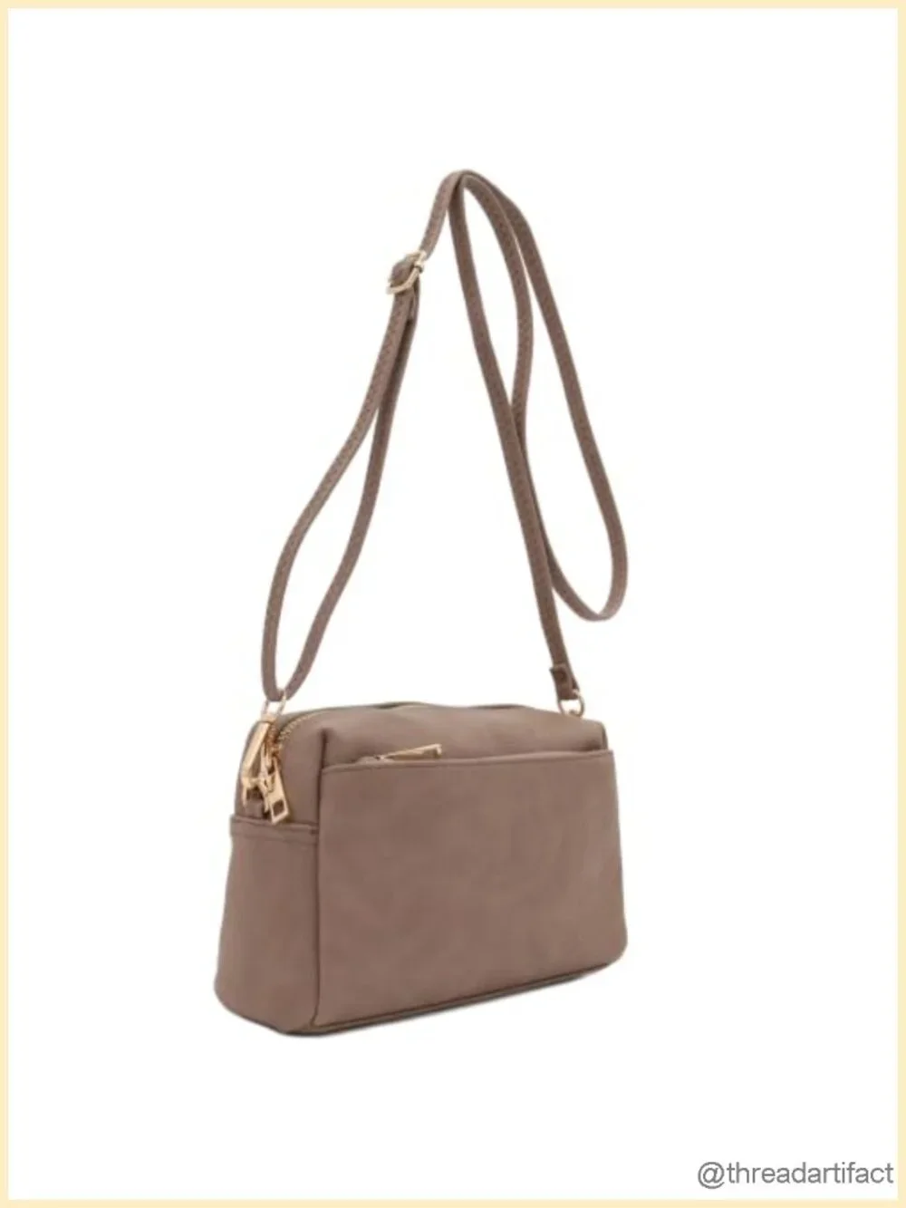 Faux Leather Triple Zip Small Crossbody Bag with Adjustable Strap
